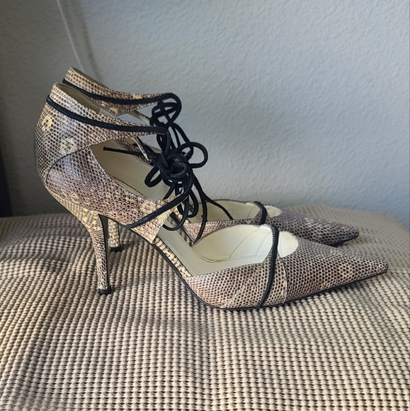 Sergio Rossi Snakeskin Lace-Up Heels